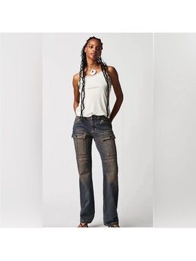 WE THE FREE By Free People:”Dream Maker” Stretch Denim Cargo Jeans NWT